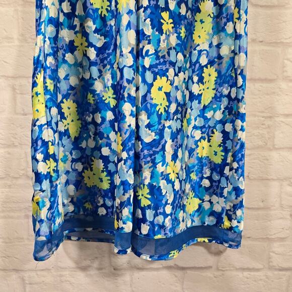 L Oscar De La Renta Pink Label VTG Blue Floral Slip & Robe Set Sze L Satin Bloom - Picture 12 of 16